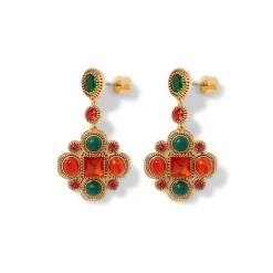Algerian Cluster Double-Strand Station Necklace And Drop Earrings Set