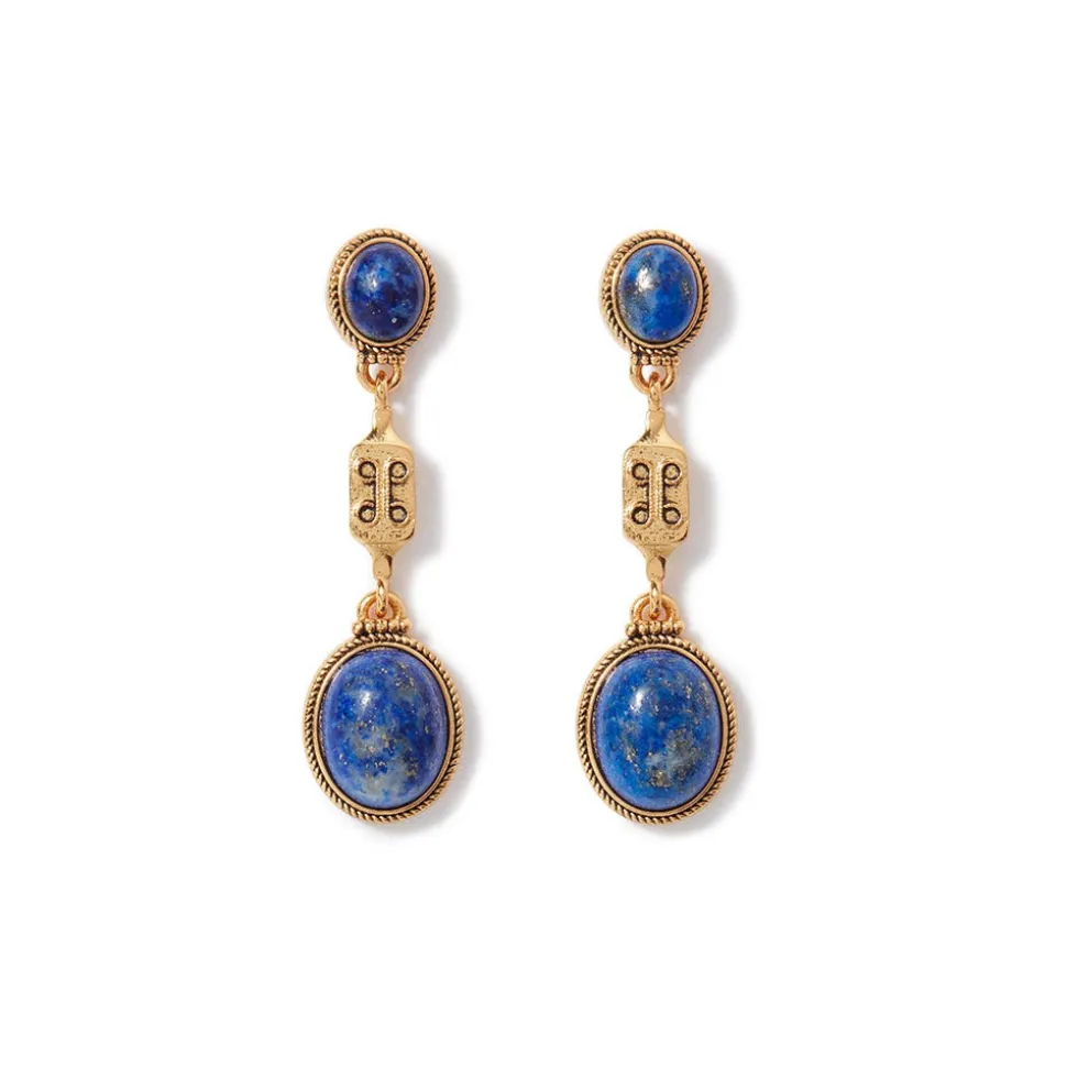 Ancient Gems Multistone Statement Necklace And Triple-Drop Lapis Earrings Set