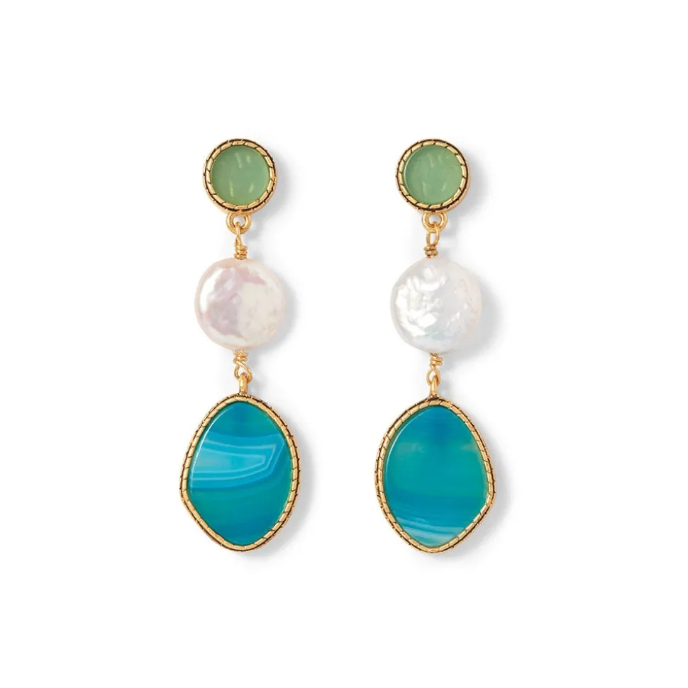 Ancient Mixed Motifs Glass Triple-Drop Earrings
