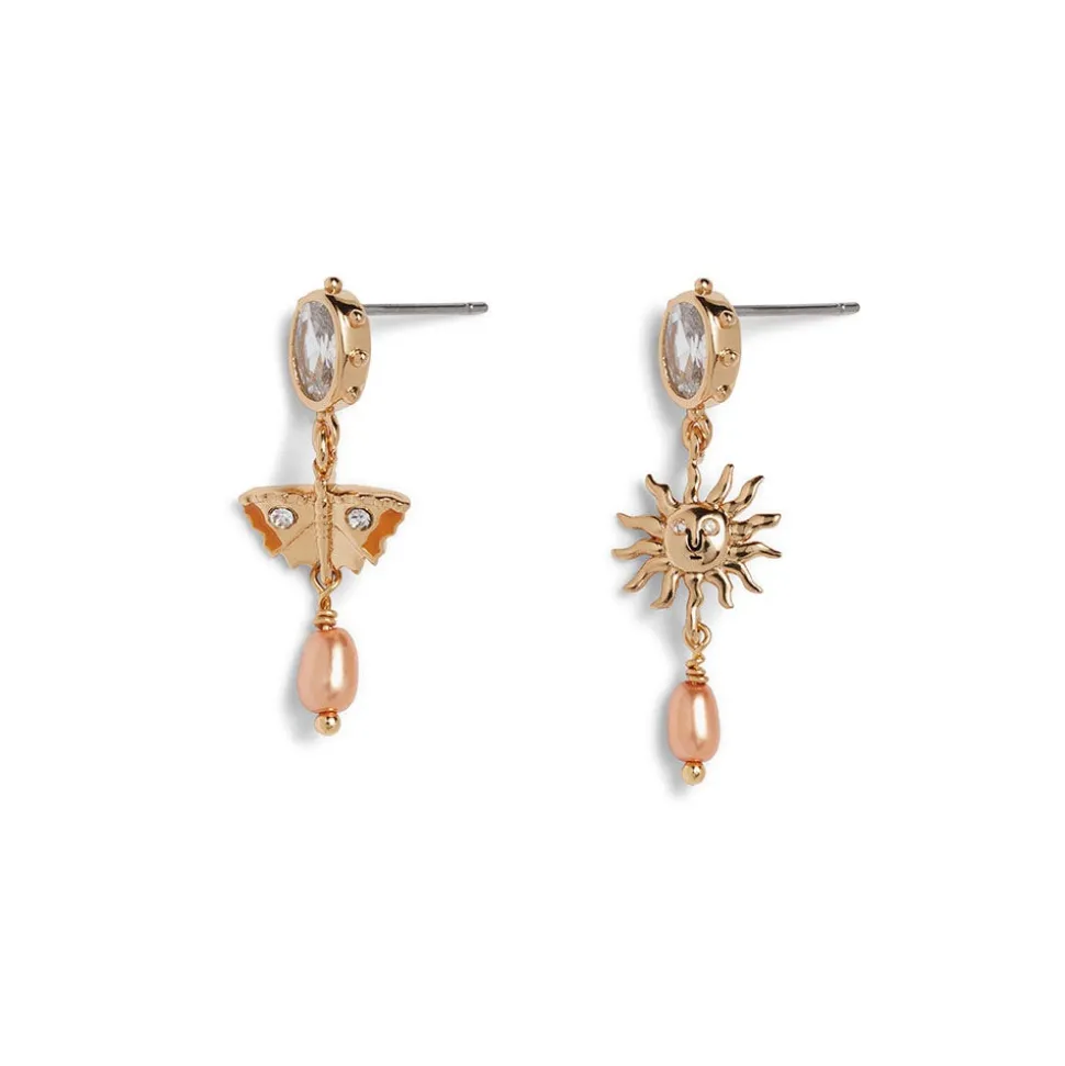 British Tree Of Life Triple-Drop Mismatched Earrings