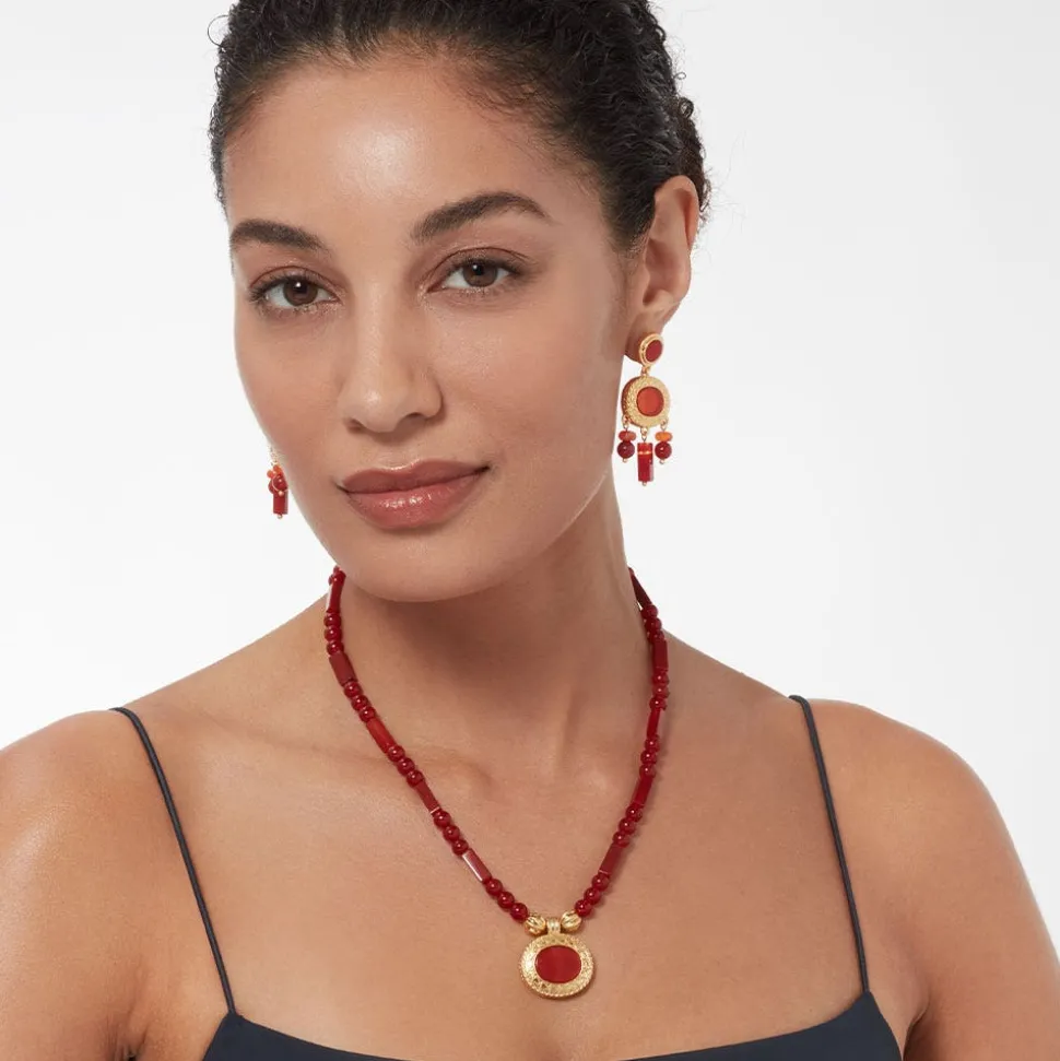 Classical Carnelian Pendant Necklace And Chandelier Earrings Set
