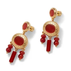Classical Carnelian Pendant Necklace And Chandelier Earrings Set