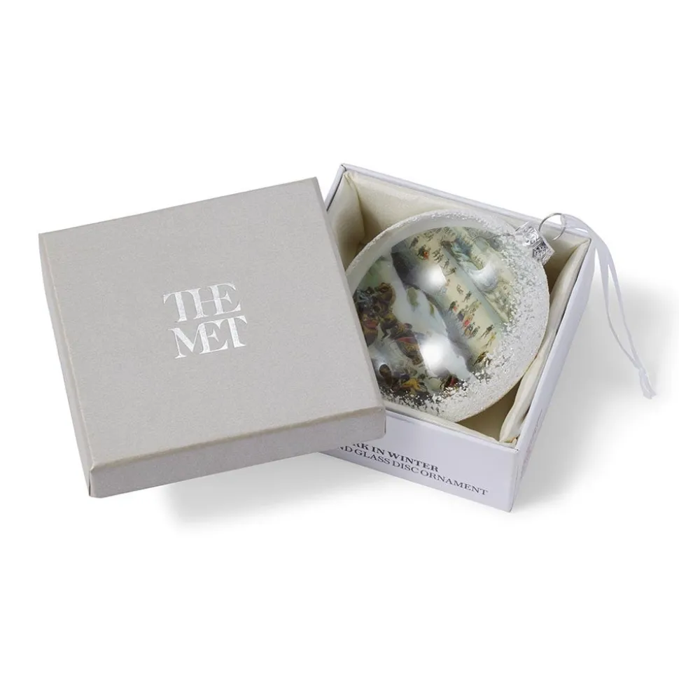 Currier & Ives Central Park In Winter Glitter And Glass Disc Ornament