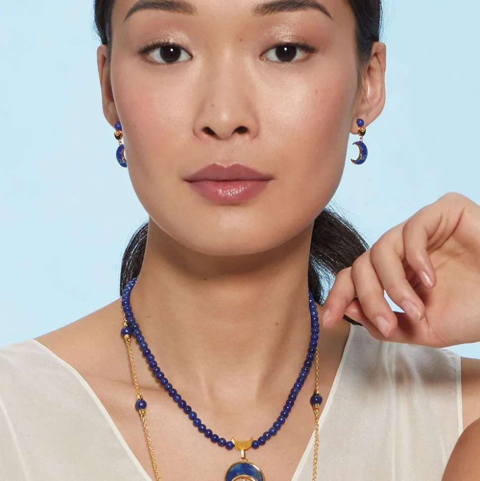 Fatimid Lapis Crescent Drop Earrings