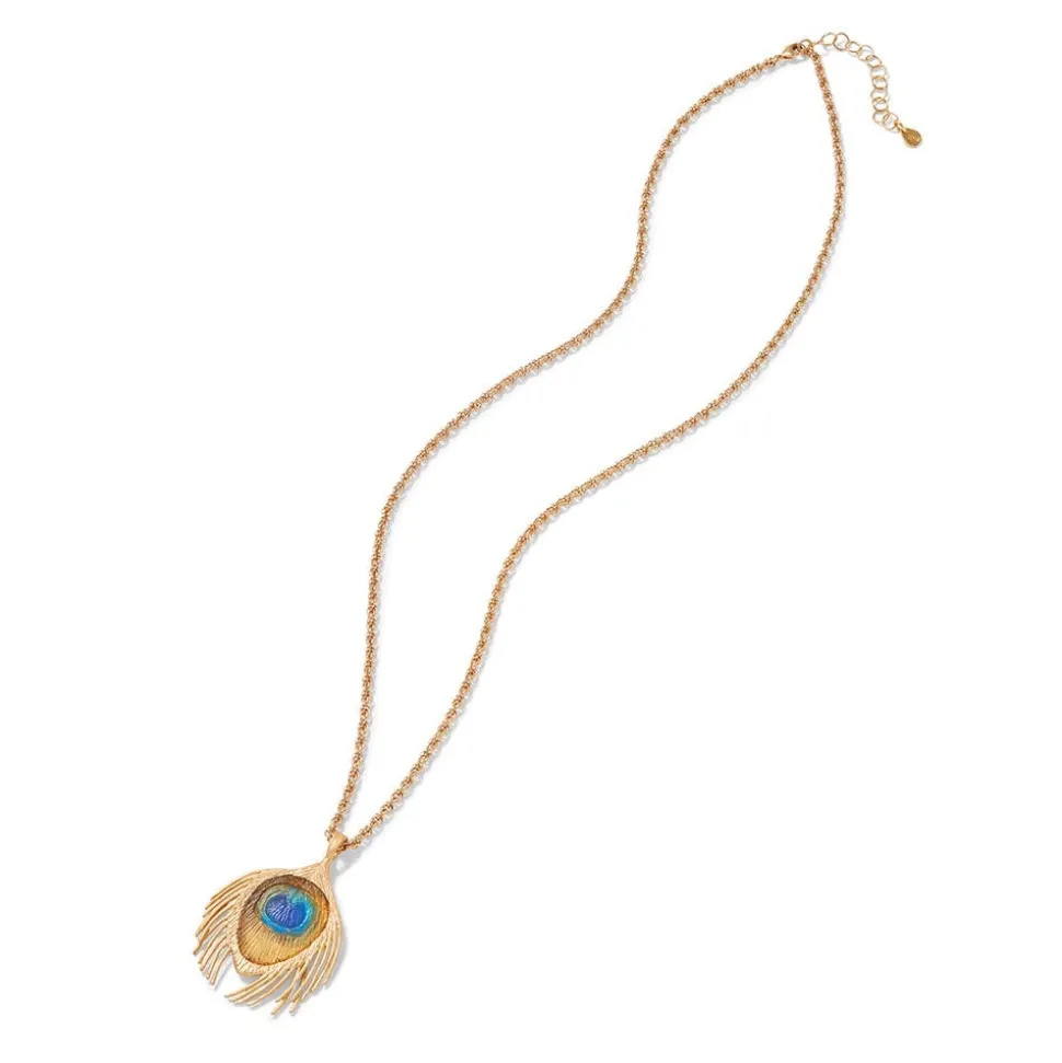 Gilded Age Peacock Feather Large Pendant Necklace