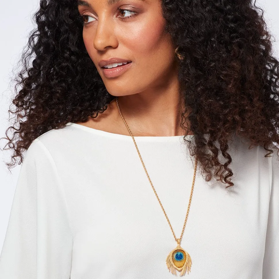 Gilded Age Peacock Feather Large Pendant Necklace