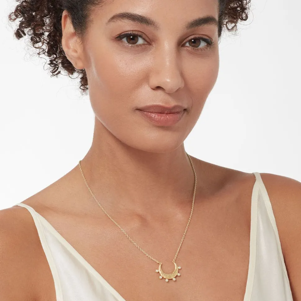 Hammered Crescent Pearl Pendant Necklace