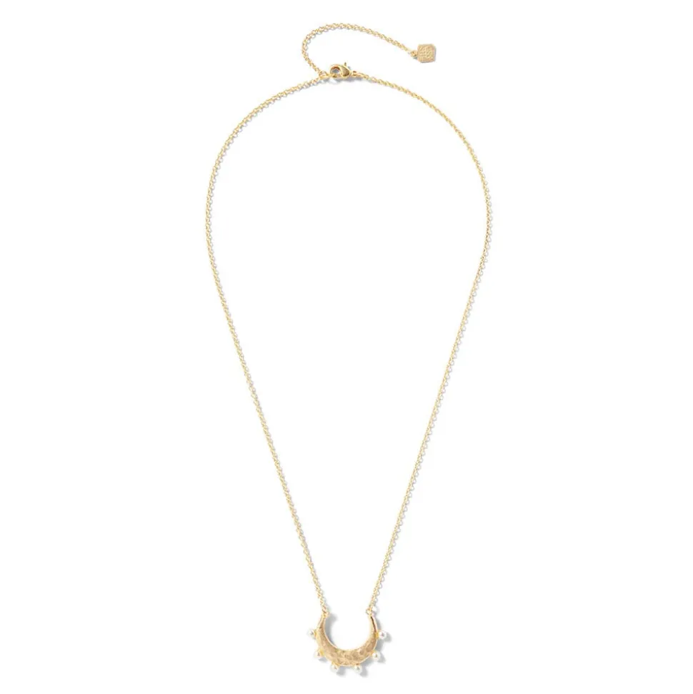 Hammered Crescent Pearl Pendant Necklace
