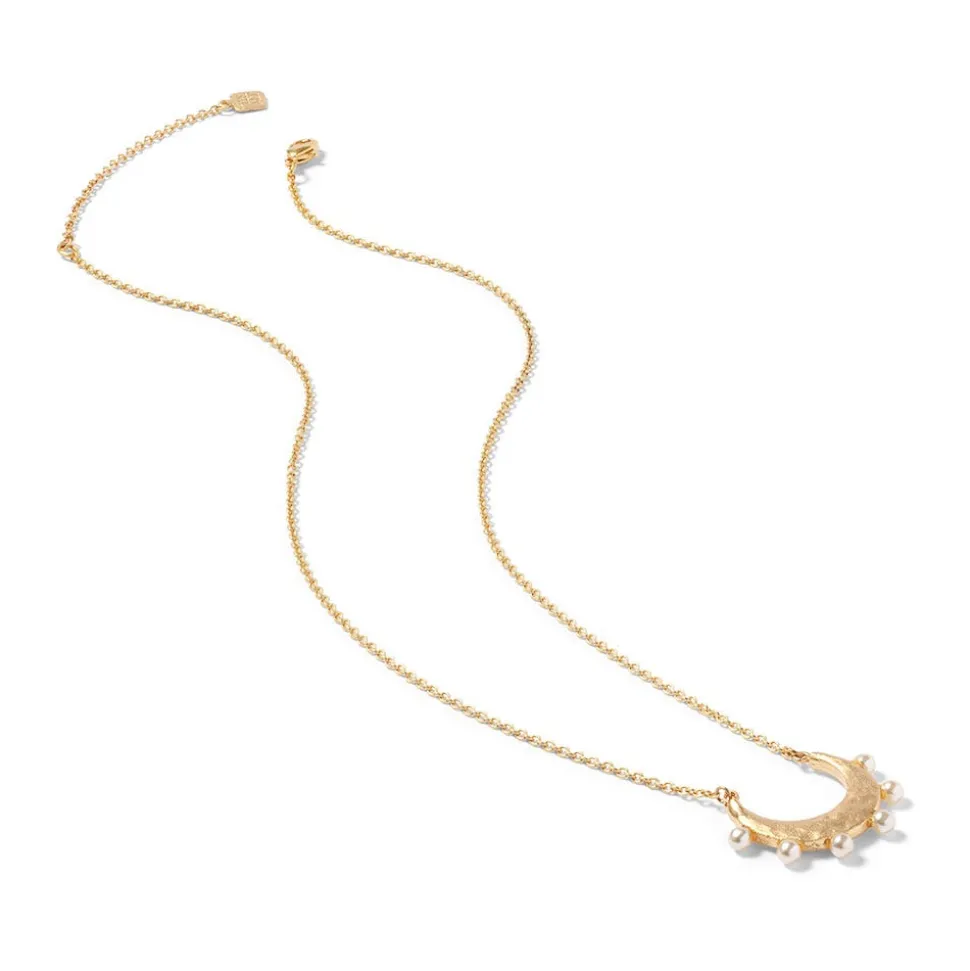 Hammered Crescent Pearl Pendant Necklace