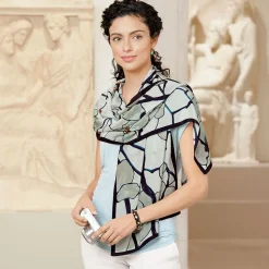 Louis C. Tiffany White Magnolia Oblong Silk Scarf