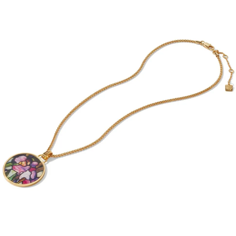 Magnolias And Irises Enamel Pendant Necklace