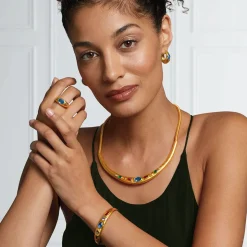 Medieval Stone Collar Necklace And Hoop Earrings Set