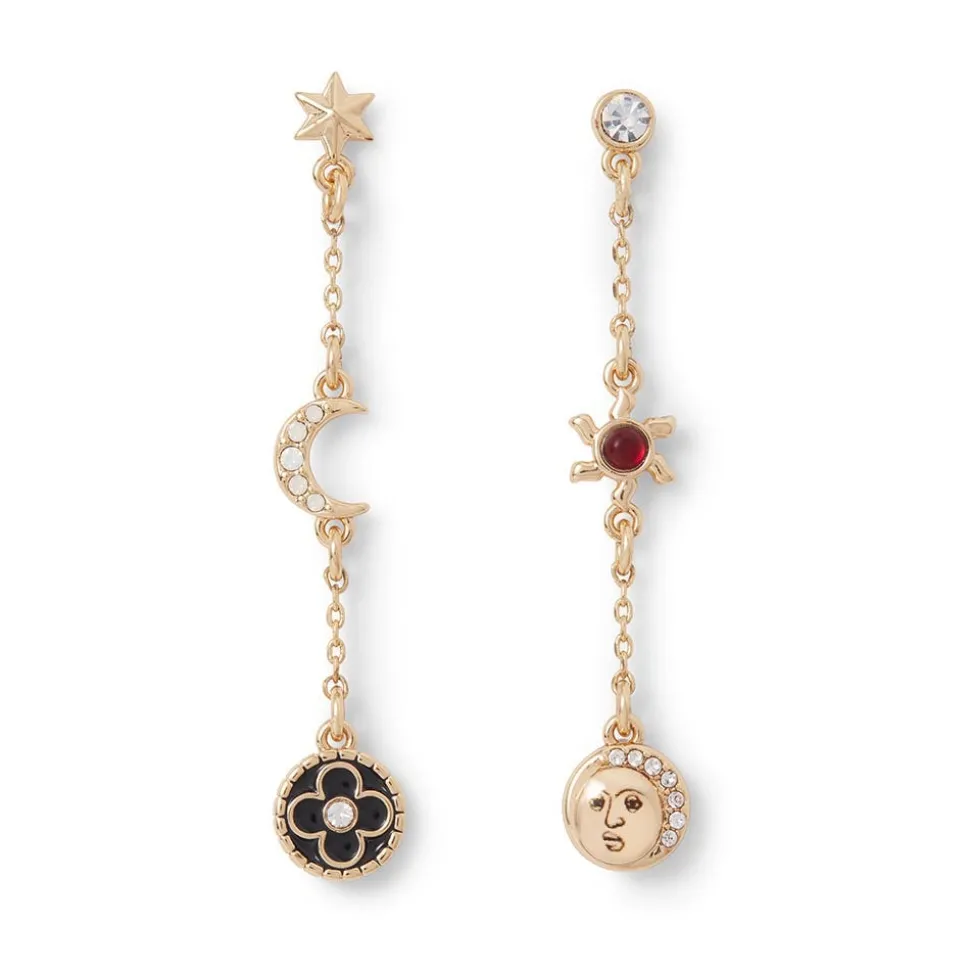 Moonface And Crescent Drop Earrings