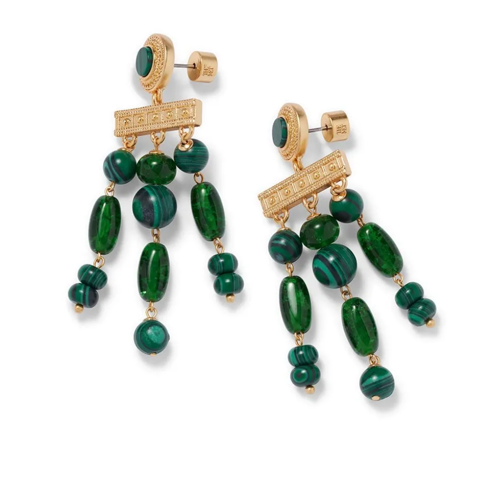 Roman Malachite Statement Necklace And Chandelier Earrings Set