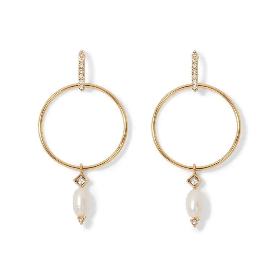 Royal Tudor Forward-Facing Hoop Earrings With Pearl Drops