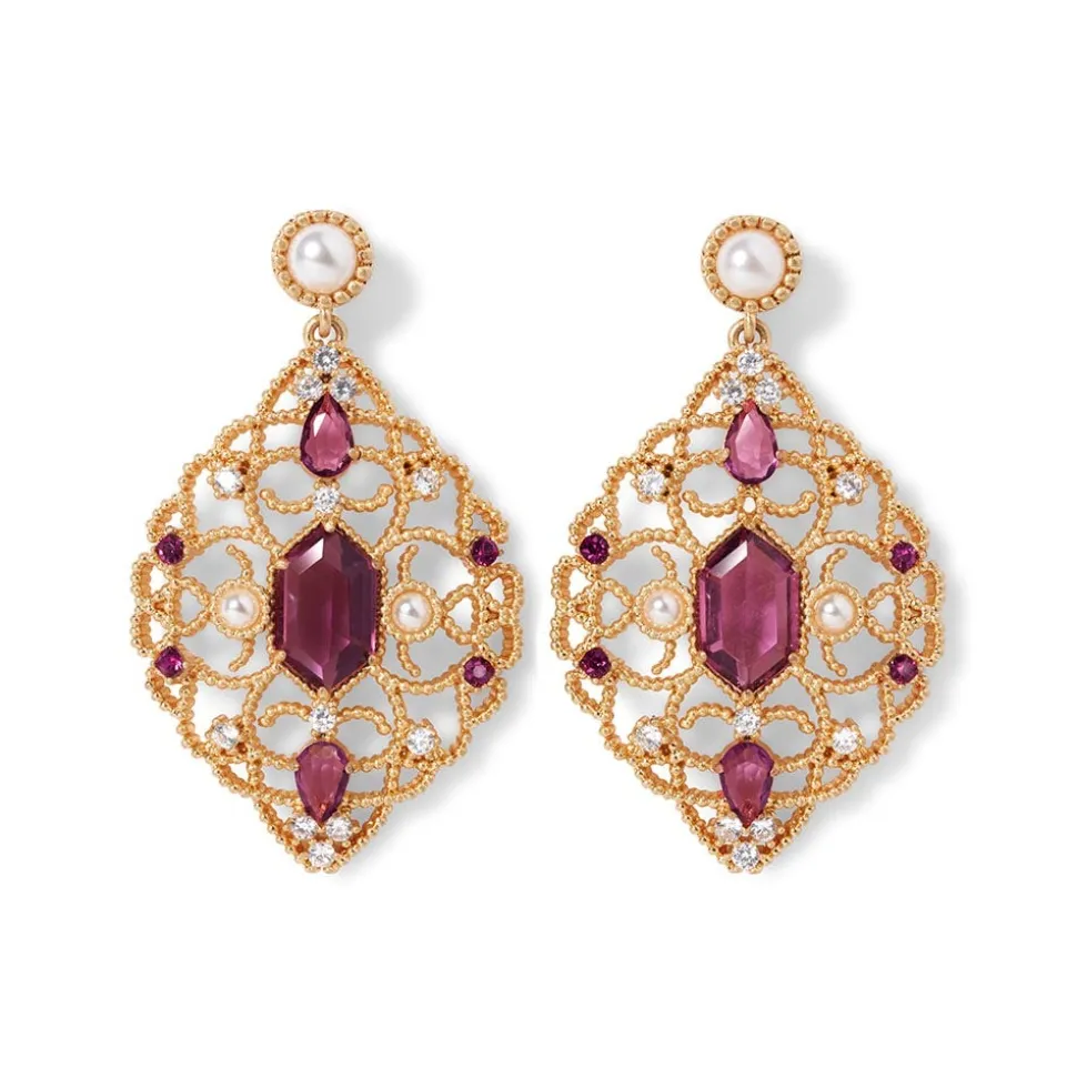 Turkish Amethyst Long Pendant Necklace And Statement Earrings Set