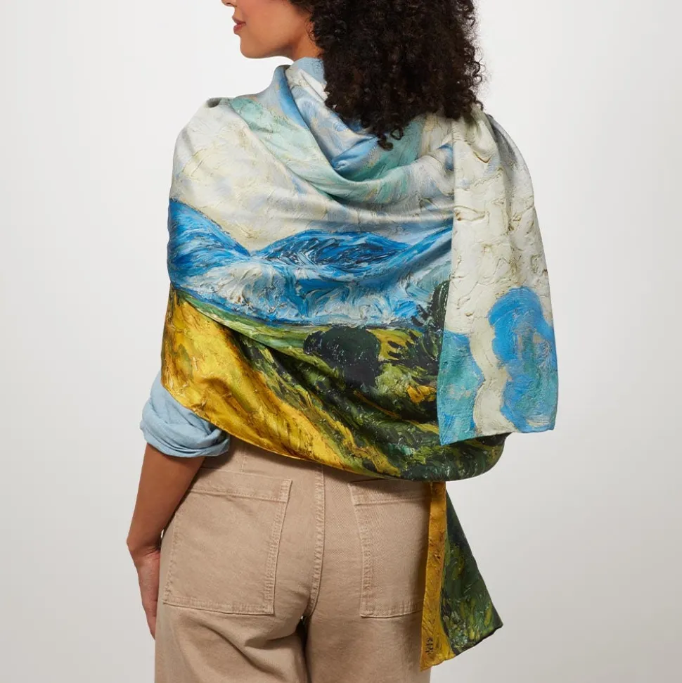 Van Gogh Wheat Field With Cypresses Oversize Oblong Silk Scarf