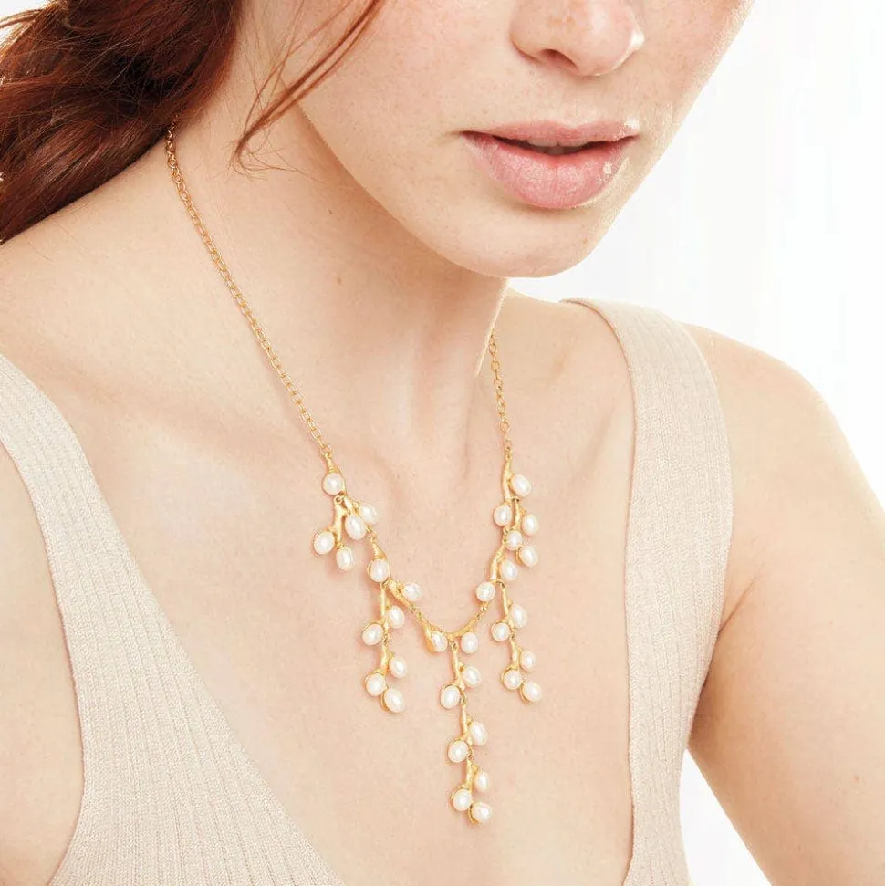 Willow Catkins Pearl Bib Necklace And Drop Earrings Set